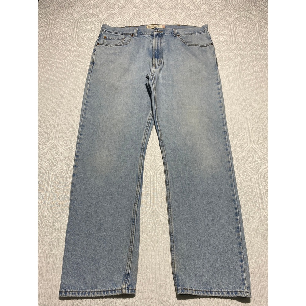 Levis 505 Regular Fit Jeans Mens 38×32 Light‎ Wash Blue Denim Pants